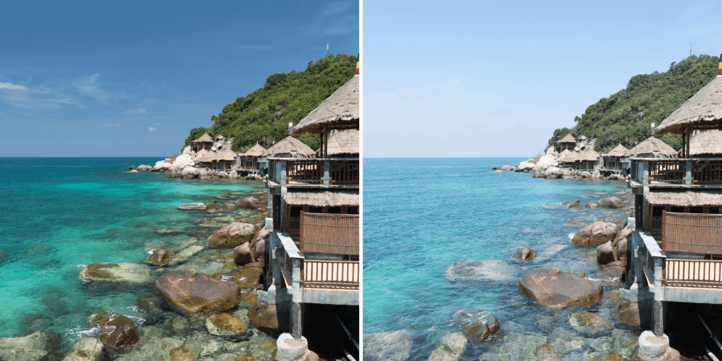 A side by side comparison showing a polarized vs. non-polarized image