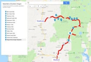 Map of Southern Oregon Waterfalls