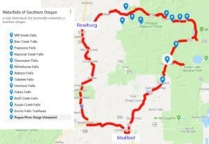 Map of Waterfalls in Southern Oregon