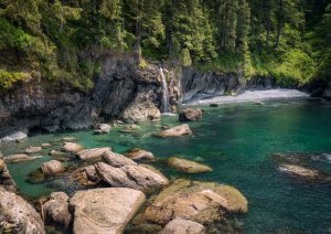 One of two secret waterfalls along Sombrio Beach on the Juan de Fucu trail