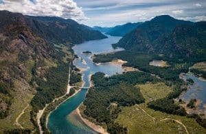 The entrance to Strathcona Provincial Park as seen from the skies!