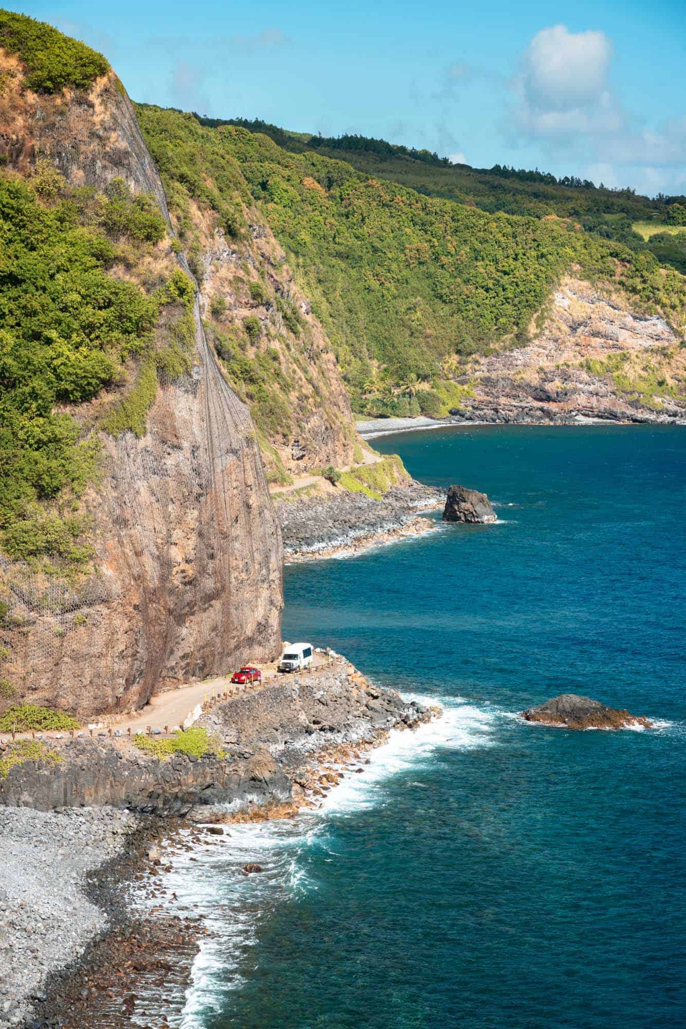 The sheer cliffs line the Road to Hana of Maui, Hawaii.