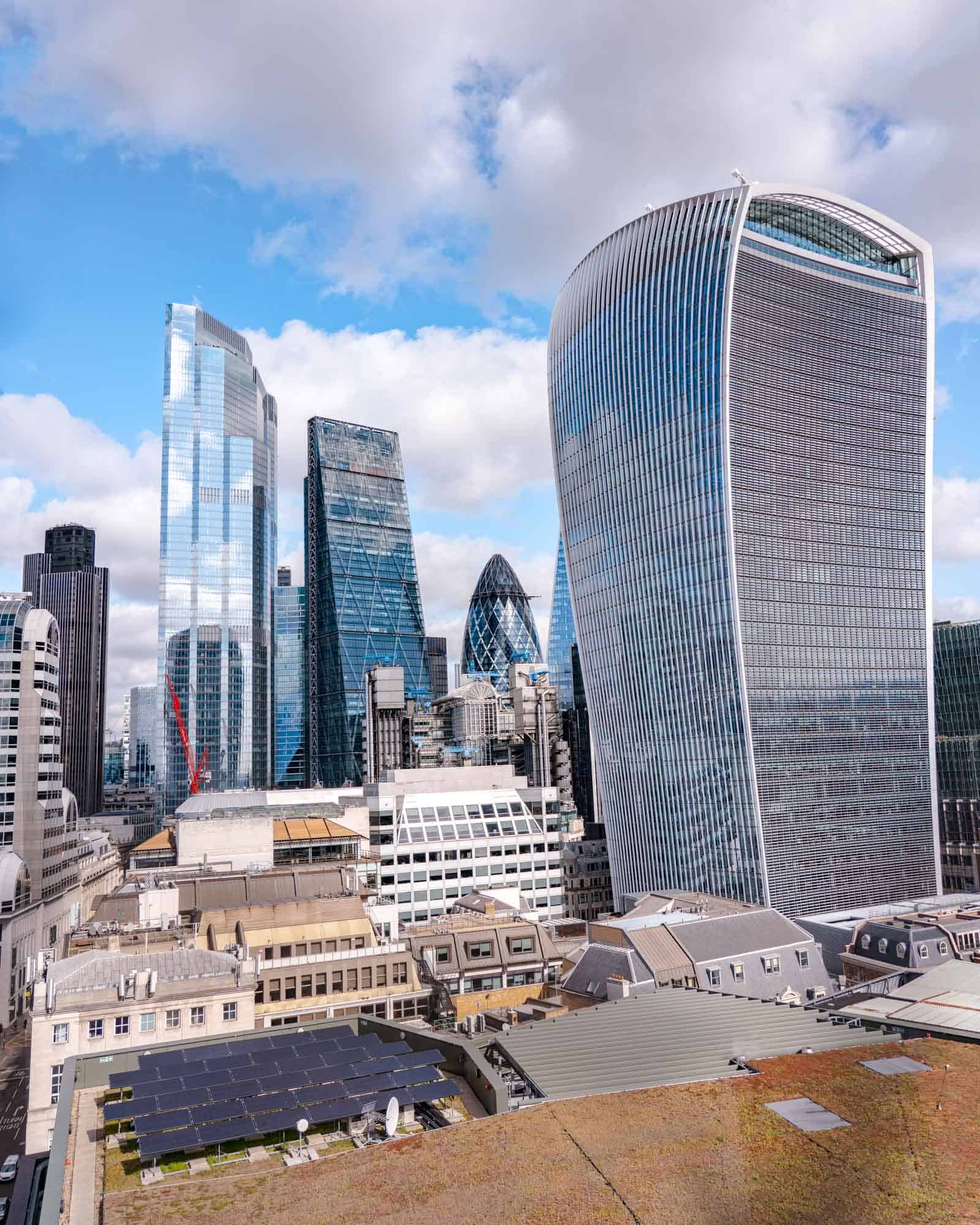 View from the Monument of some of London's famous landmarks; "The Cheesegrater", "The Gherkin" and "The Walkie Talkie"!