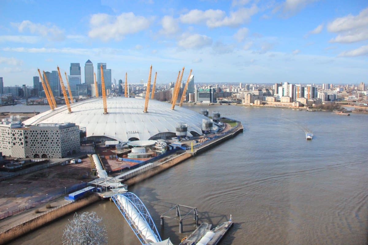 View of the O2 from the IFS Cable Car (formerly Emirates Air Line Cable Car). One of the best non touristy things to do in London.
