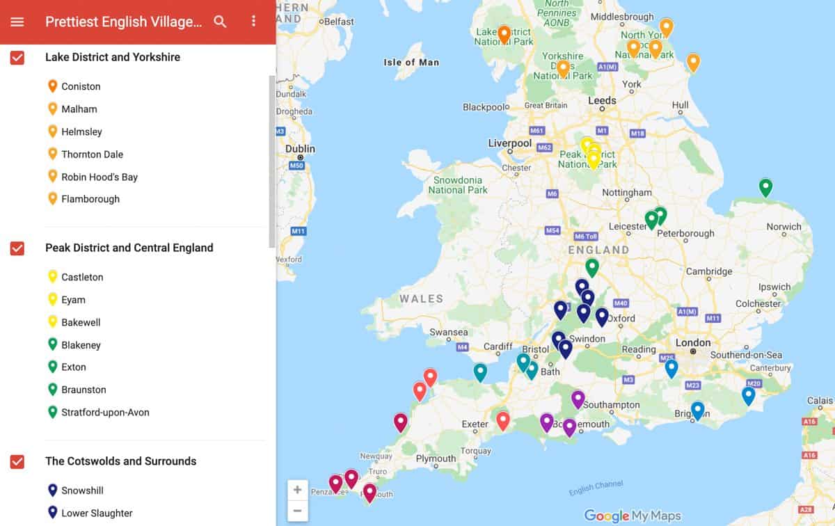 Map of all the prettiest villages in England.