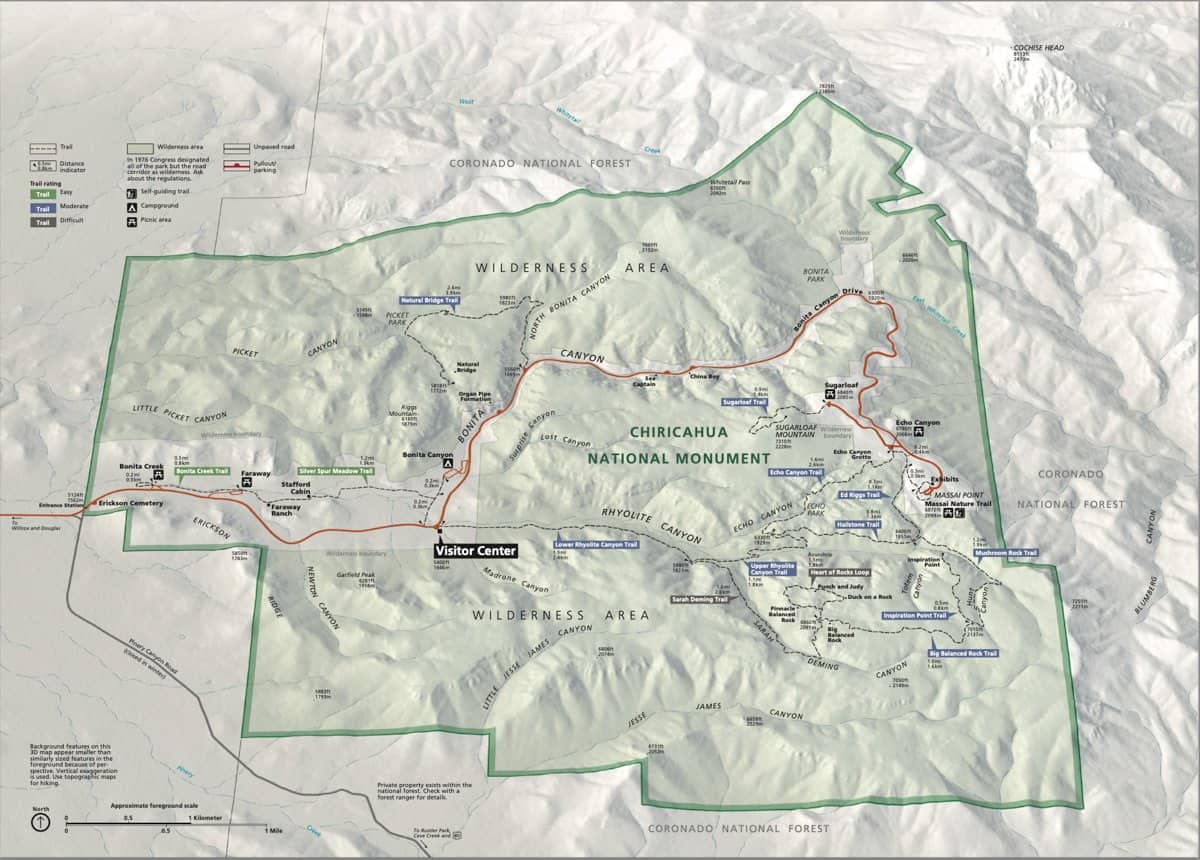 Official NPS Chiricahua National Monument Map