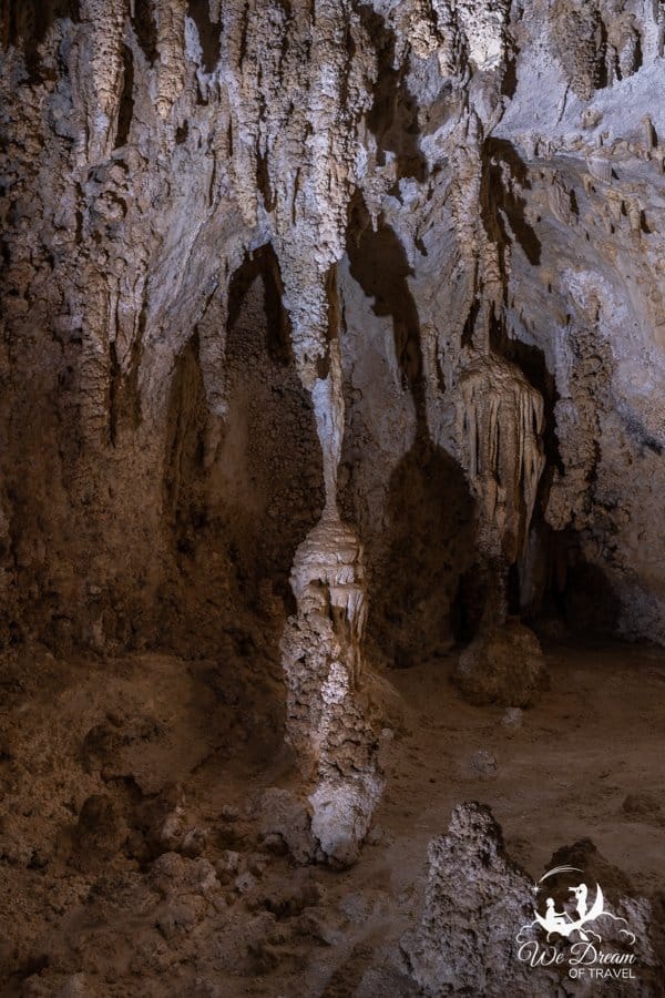 A column has begun to form where stalactites and stalagmites meet in Carlsbad Caverns.