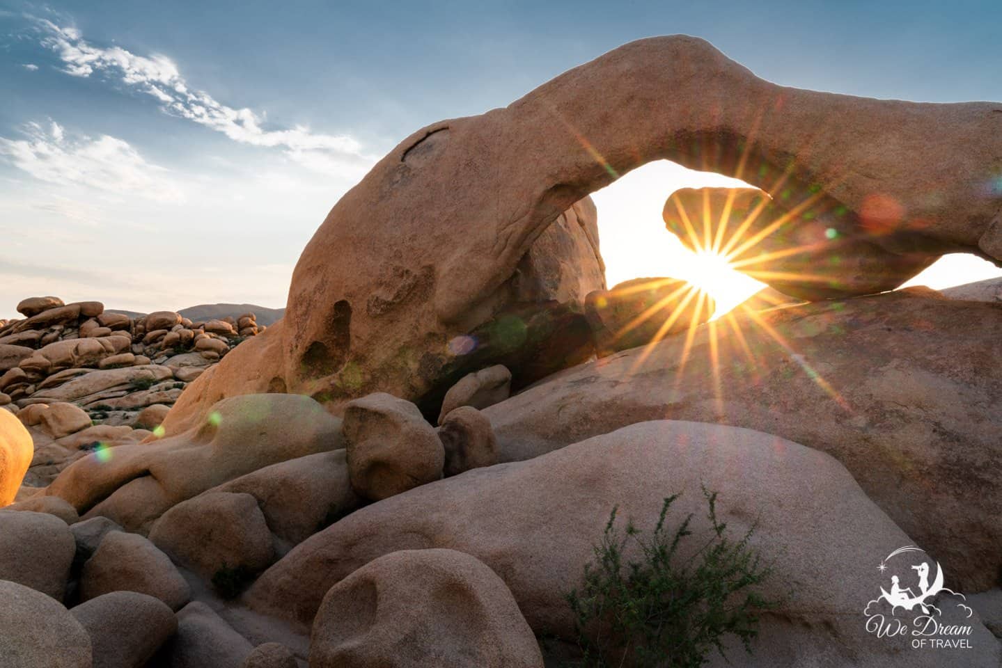 Sunrise picture of Arch Rock in Joshua Tree National Park.