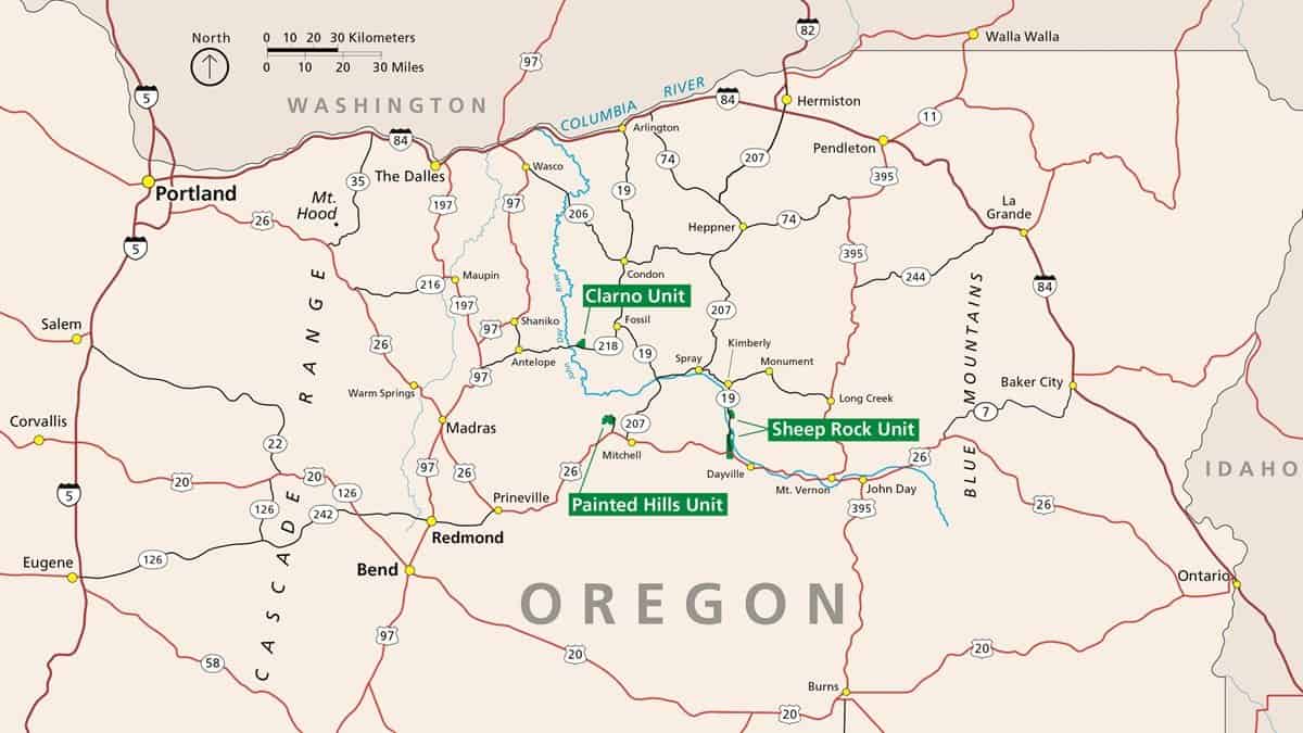 Map of John Day Fossil Beds National Monument.