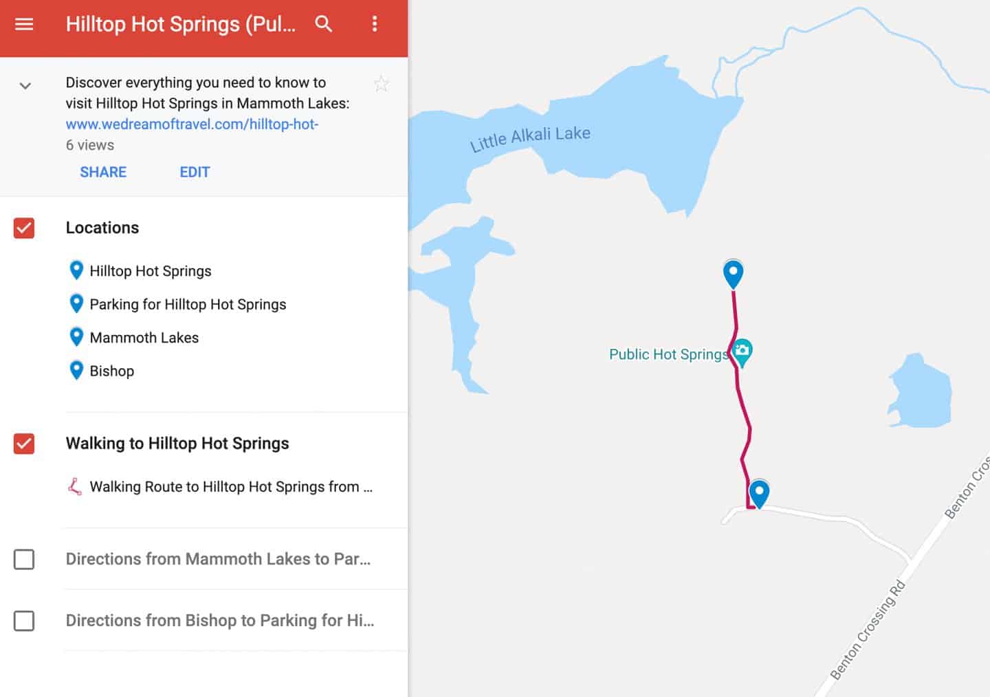 Google Map of Hilltop Hot Springs with walking and driving directions.