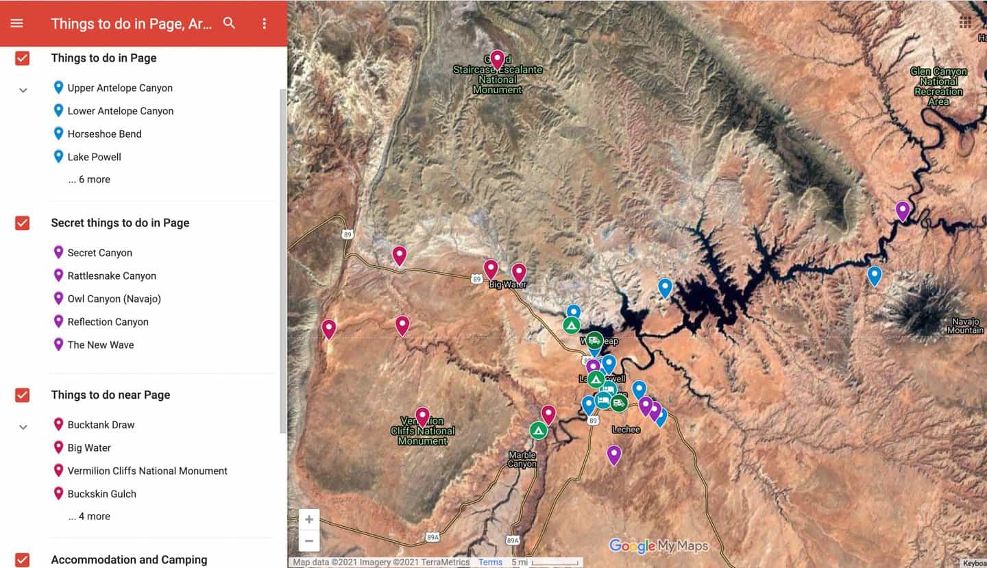 Best things to do in Page, AZ map