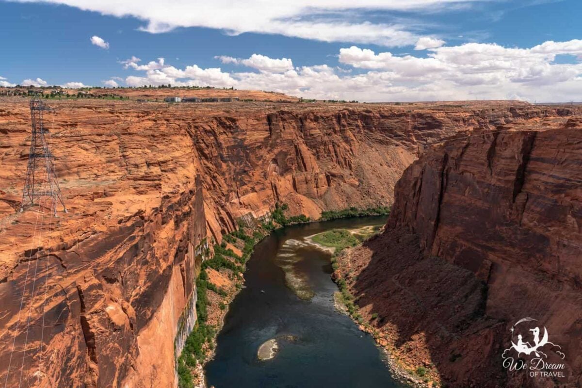 A view of Glen Canyon Dam in Page AZ from the steel bridge.