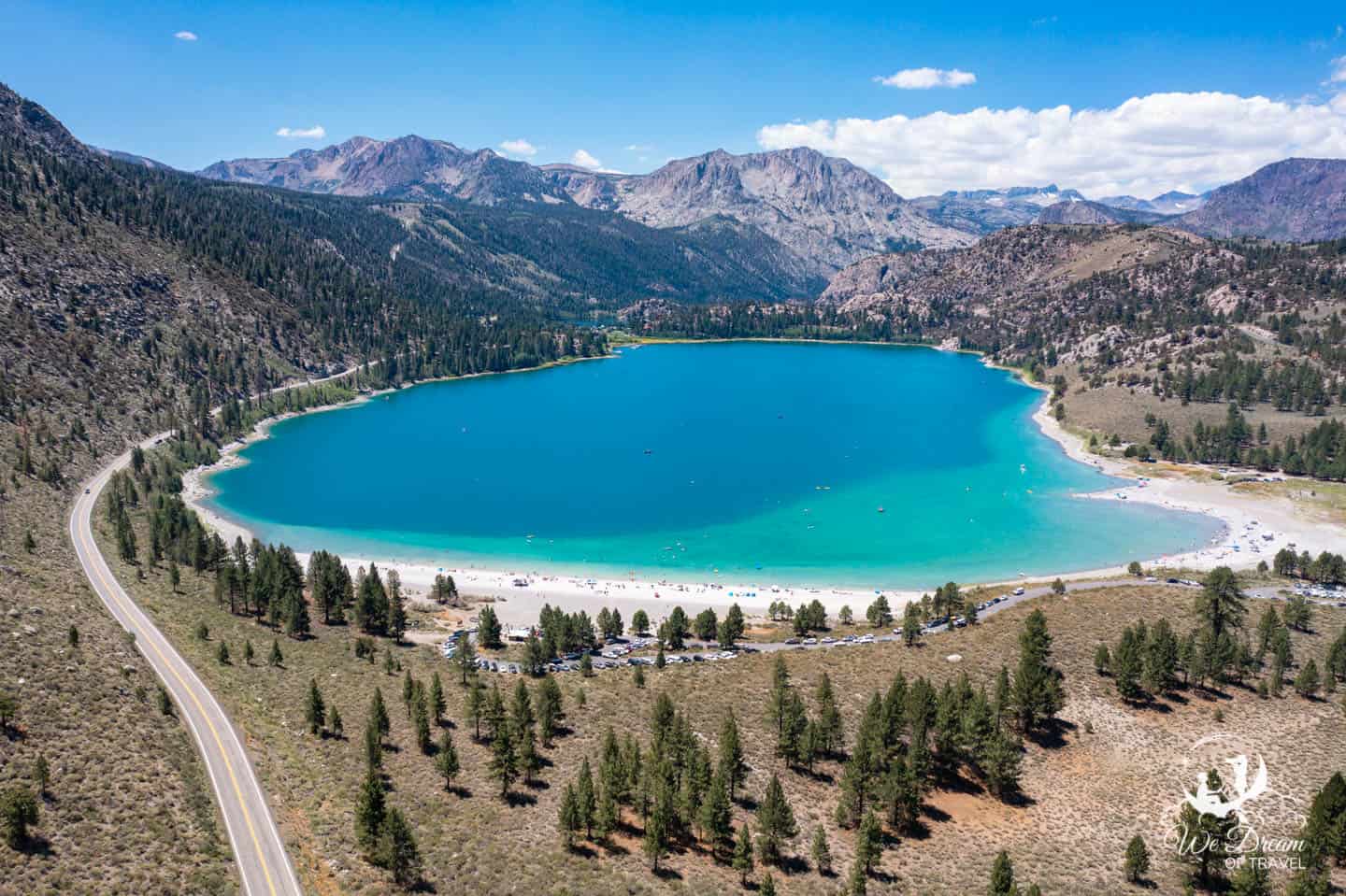 June Lakes Loop drone photography featuring June Lake Beach from above.