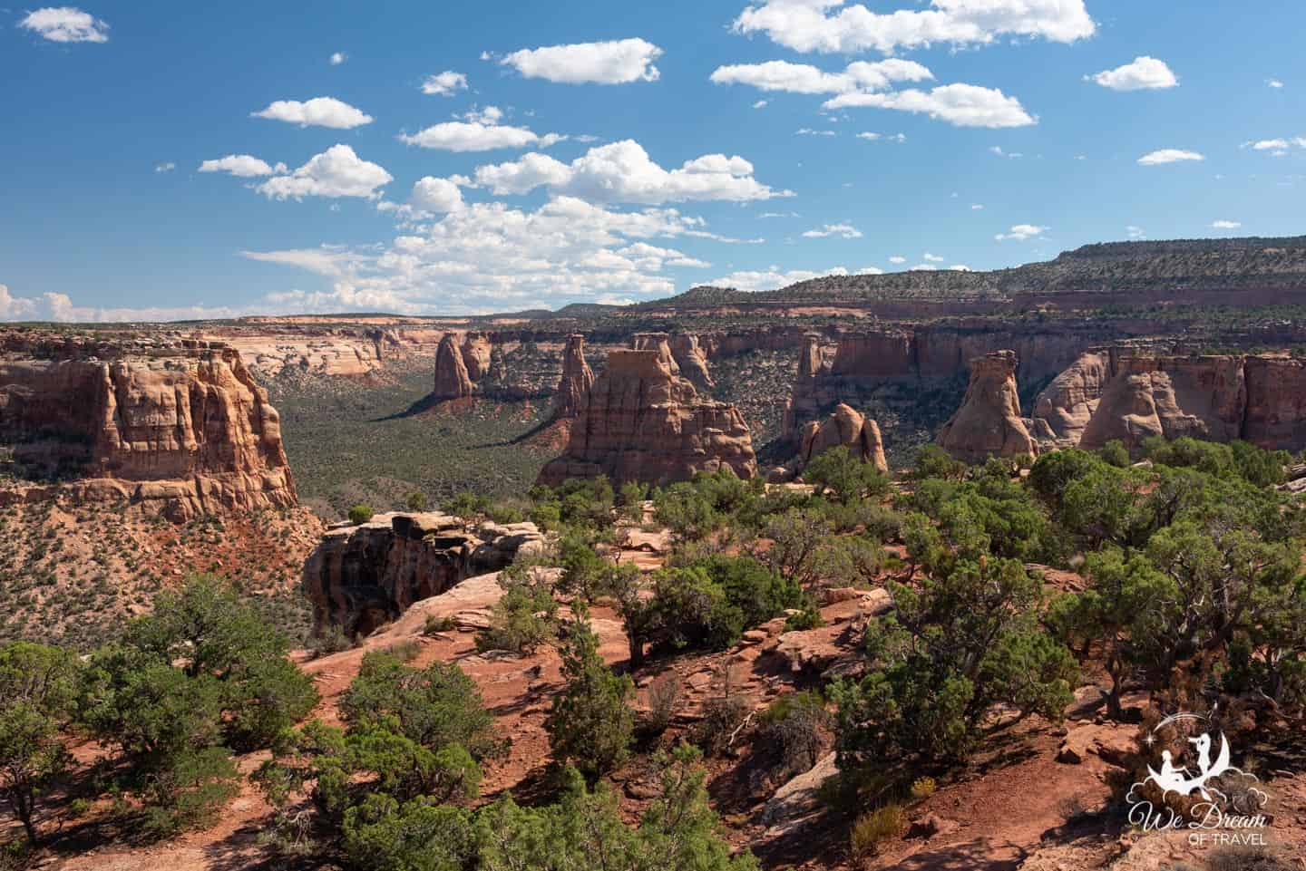 View from Book Cliffs View of towering monoliths in the canyon at Colorado National Monument.