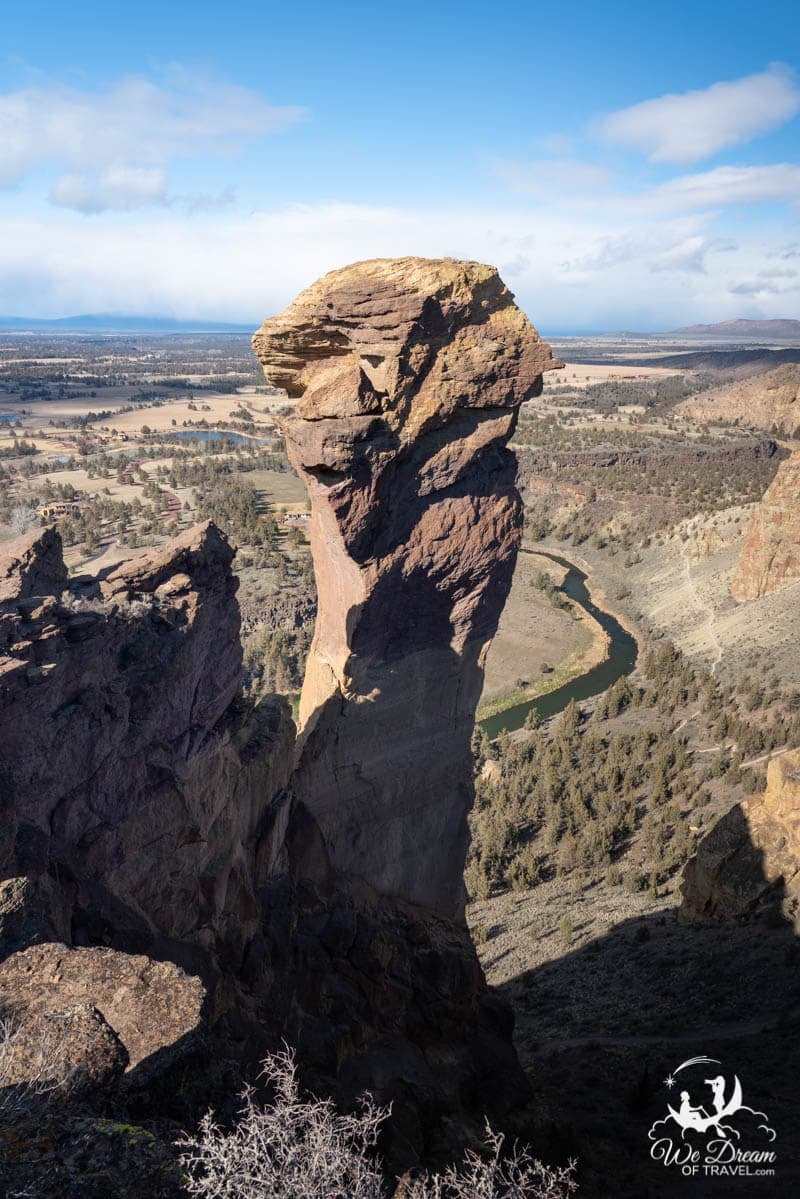 Monkey Face Rock monolith at the end of the Misery Ridge Trail in Smith Rock State Park.