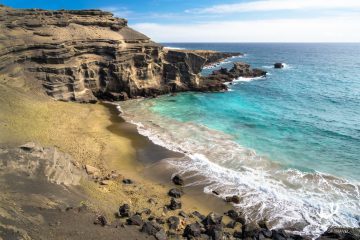 A view of Green Sand Beach from an upper viewpoint while visiting Big Island.