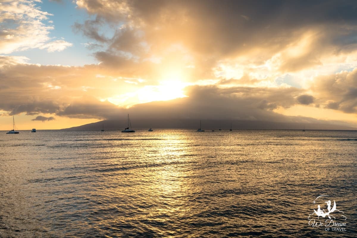 A bright sunset over Lanai.