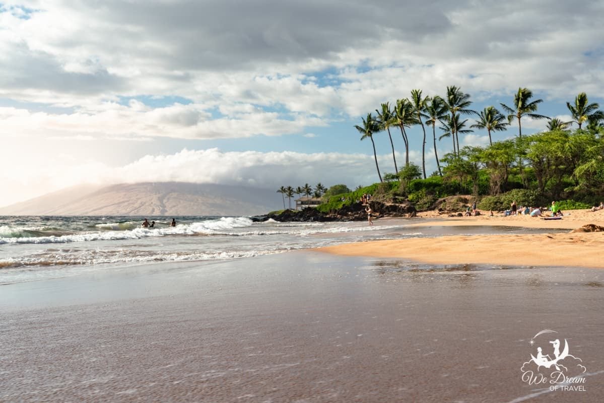 Changs Beach facing north toward the west maui mountains during golden hour