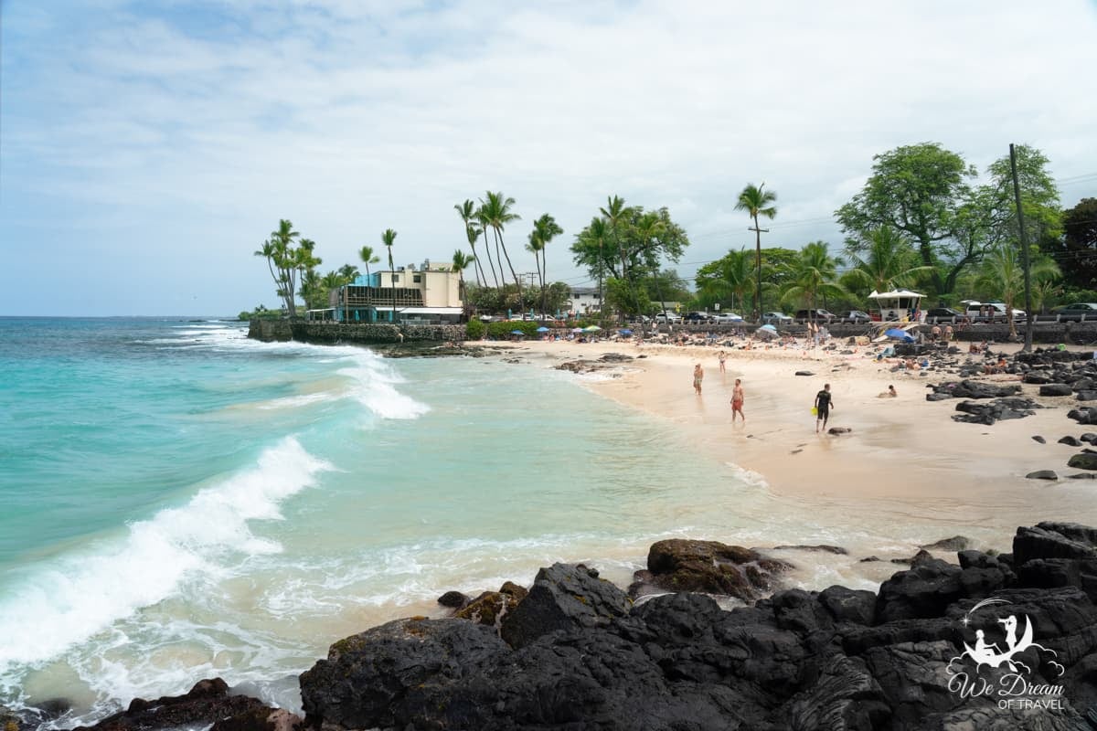 Looking onto Magic Sands Beach, the most popular of the Kona beaches on the Big Island of Hawaii.