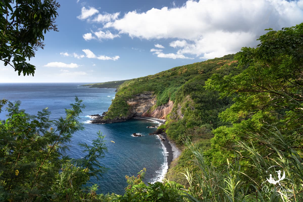 A view along the Hana coast from the Road to Hana in Maui.