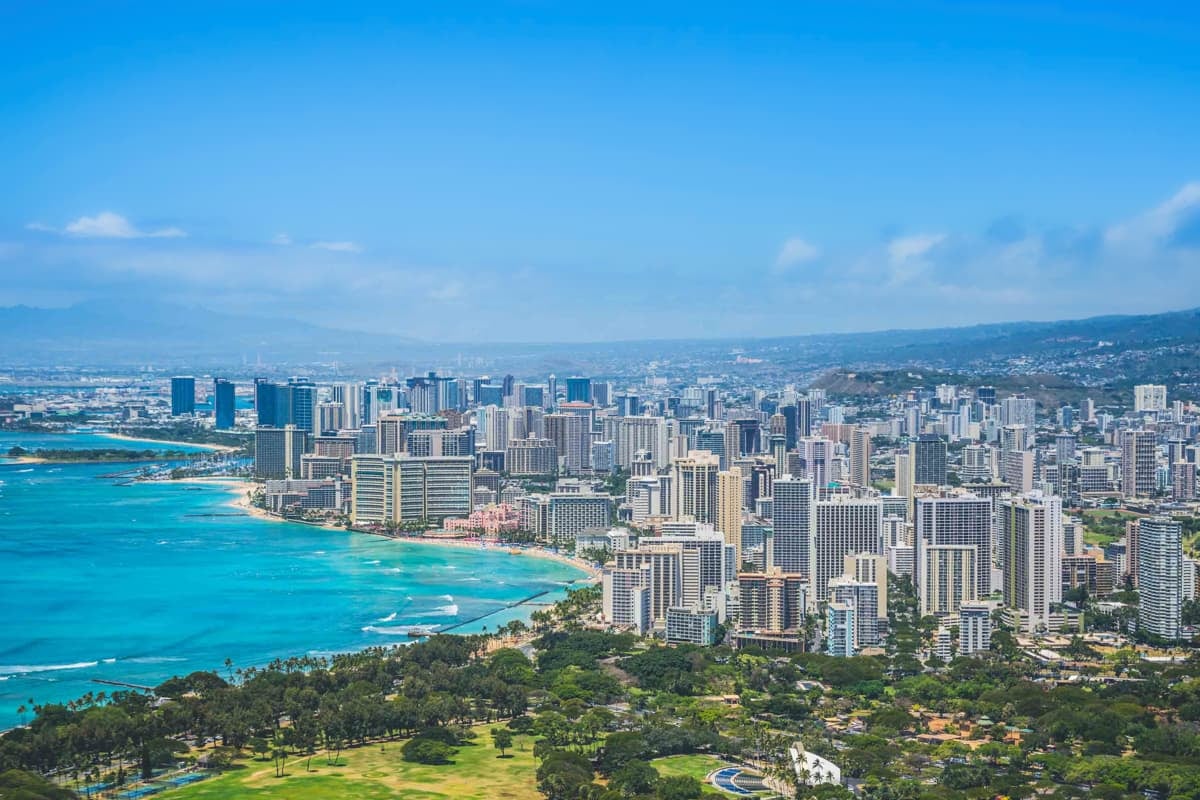 View over Waikiki and Honolulu from Diamond Head hike on Oahu.