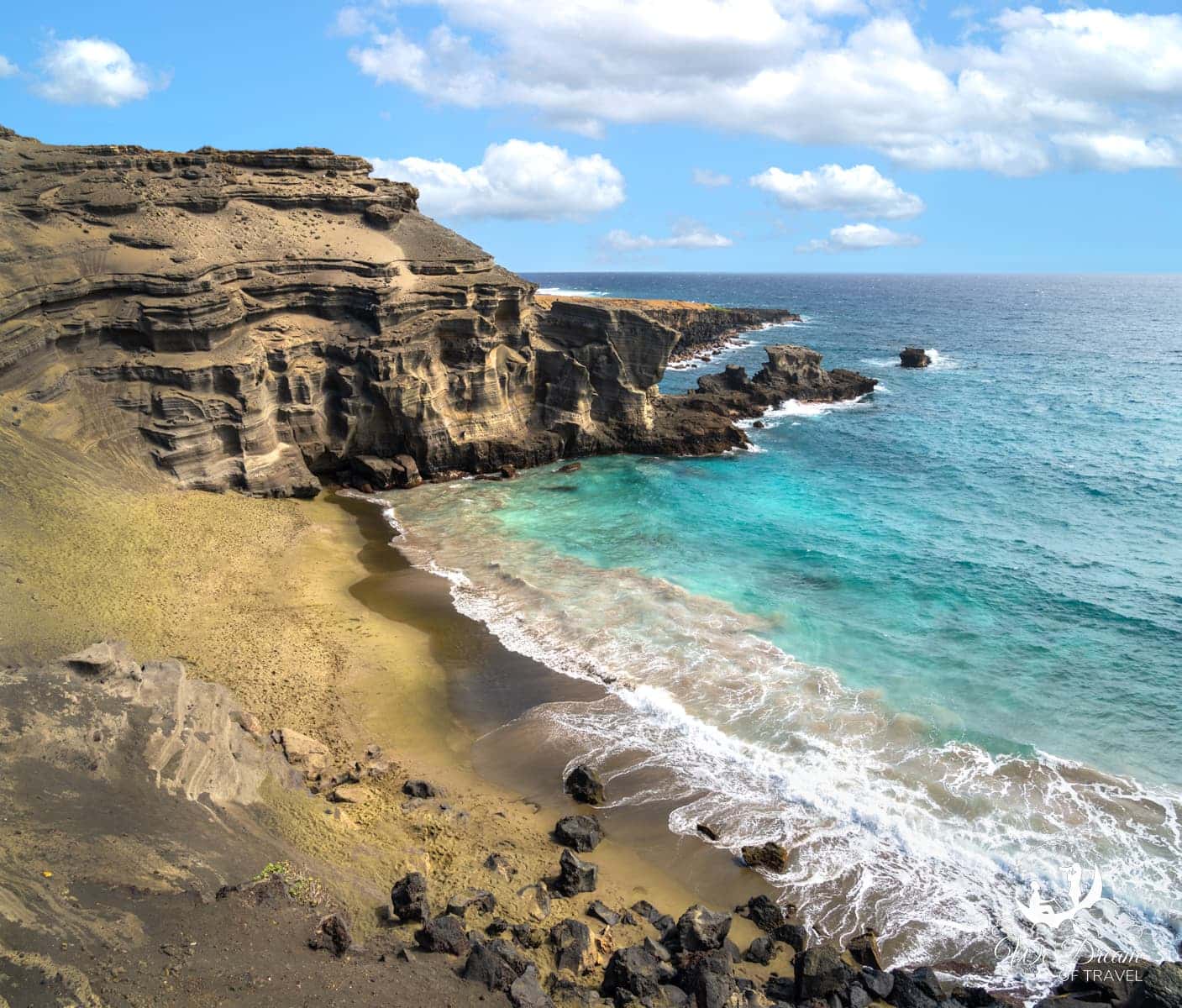 A view of green sand beach, one of the best things to do on Big Island of Hawaii.