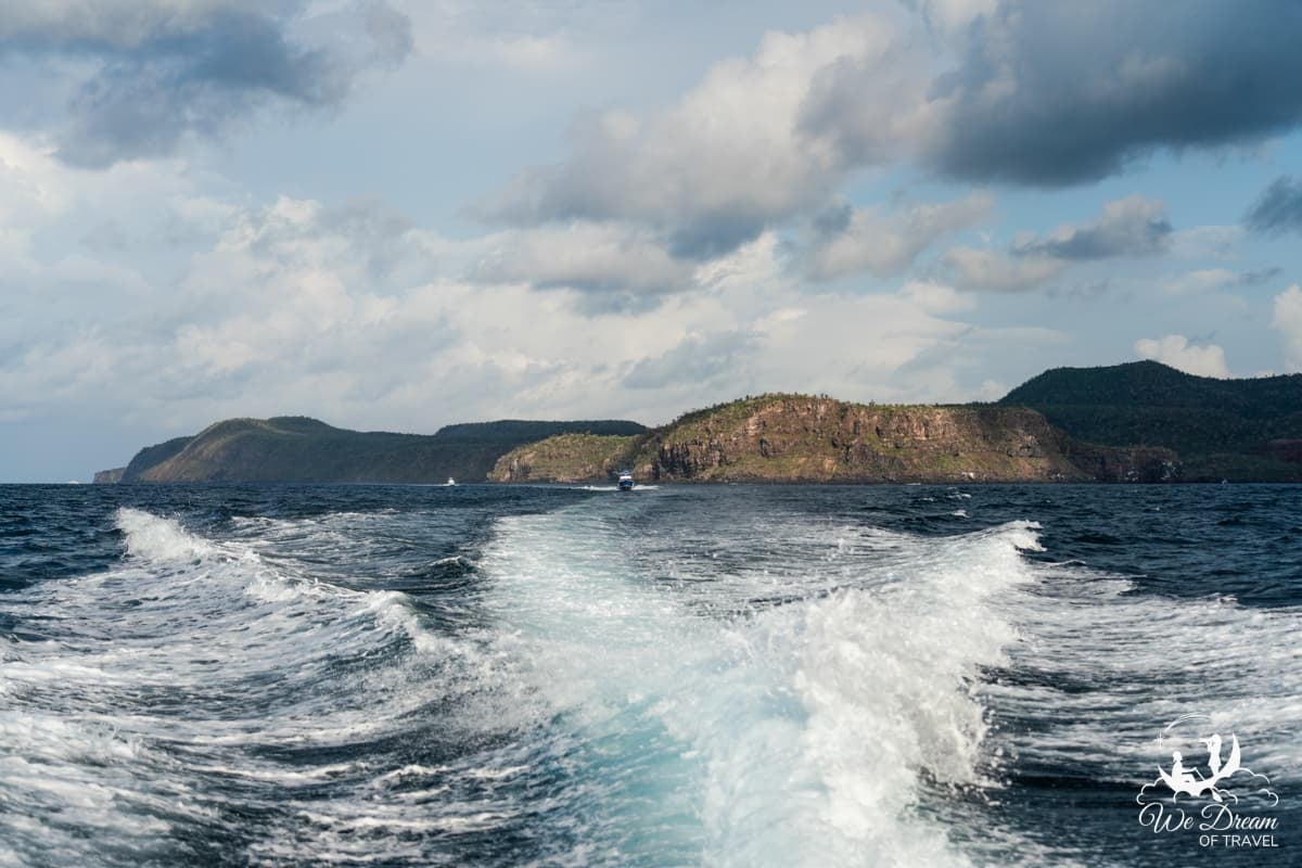 A view of Santa Cruz island taken from the back of the Galapagos ferry.